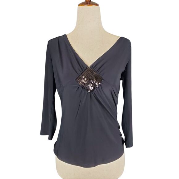 Vol 1. Petite Y2k V-Neck 3/4 Sleeve Slinky Sequin Detail Top - Size Small - Picture 1 of 6